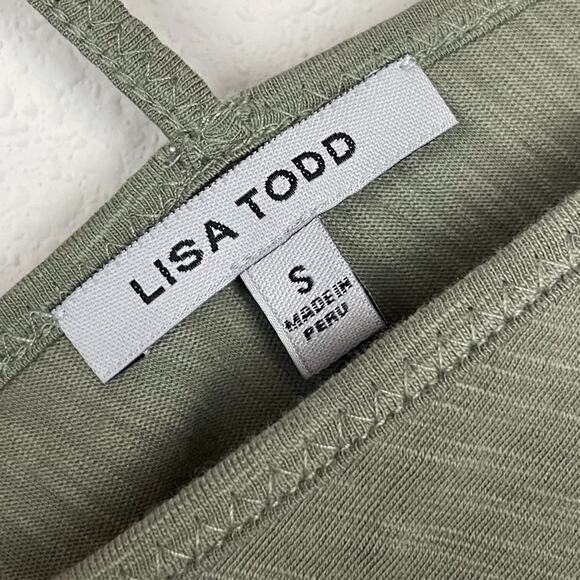 Lisa Todd Sleeveless Top Sz S Green Crisscross Pompom Trim Cotton‎ Boho Festival - Picture 4 of 5